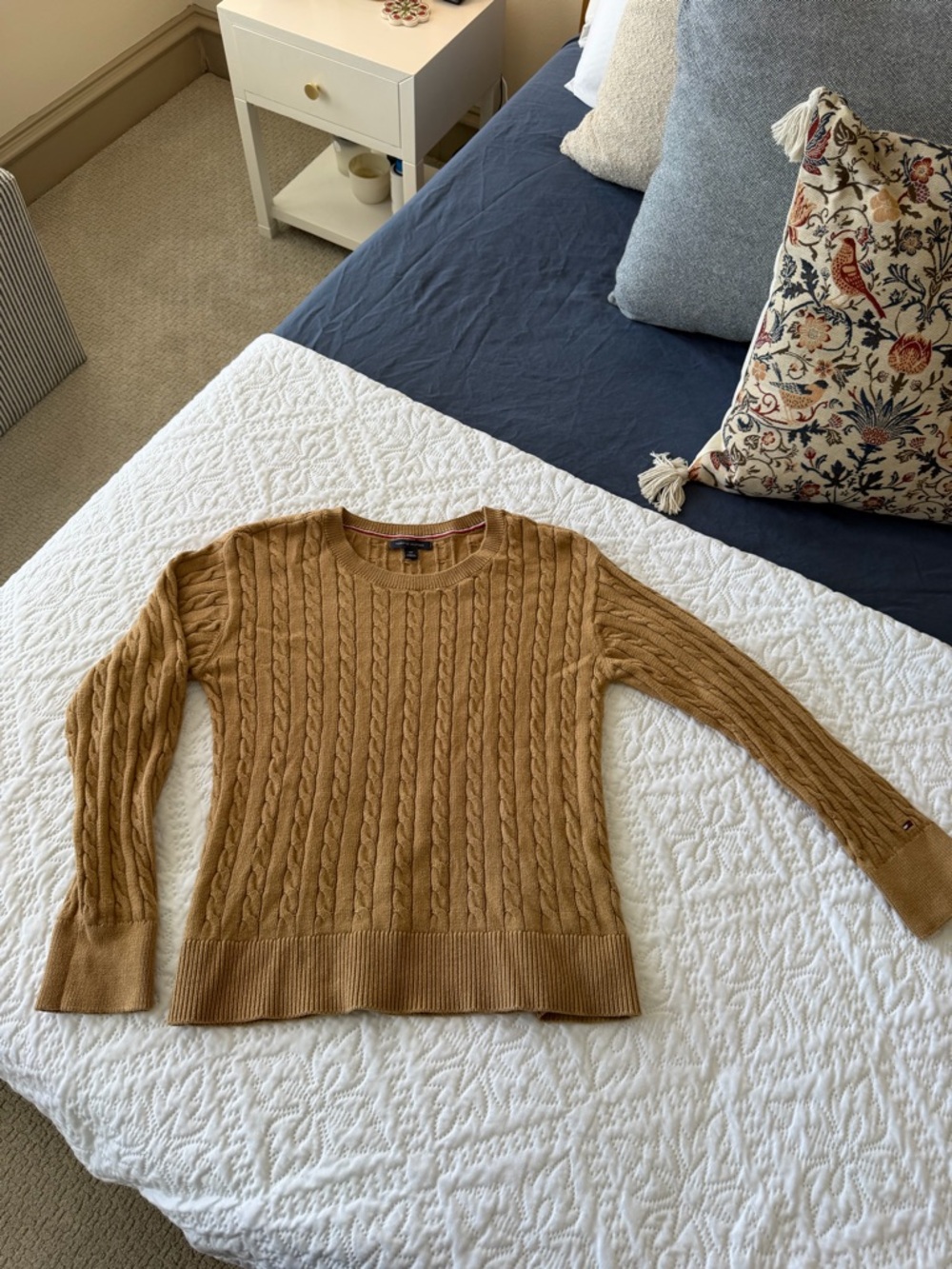 Tommy Hilfiger Cable Knit Crew Sweater in Camel Brown